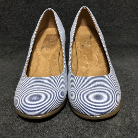 Aerosoles Heelrest Plum Tree Blue White Wedge Shoes Size 6.5 - Picture 2 of 9